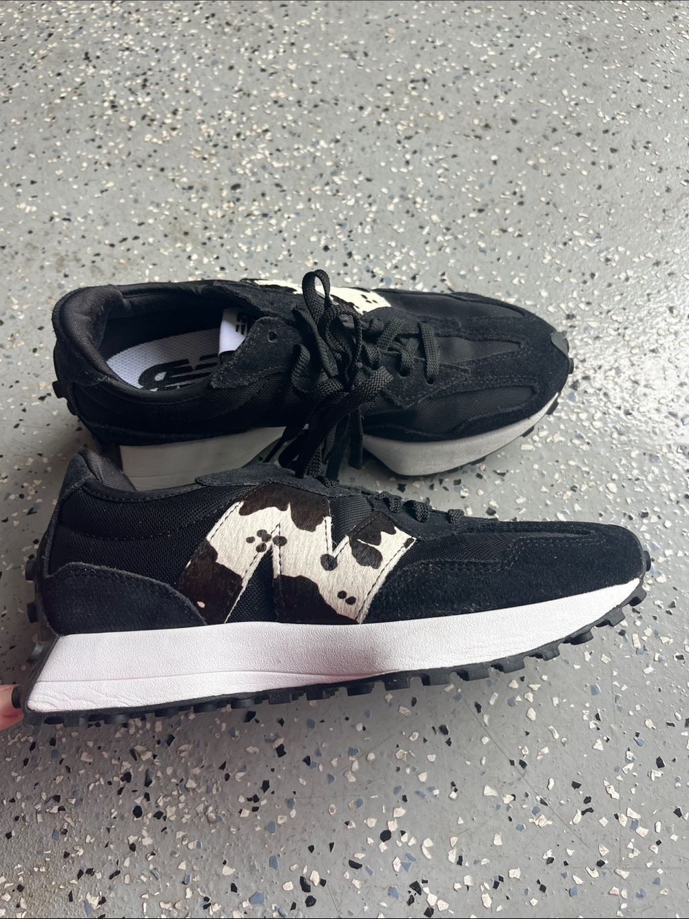 New Balance 327 women’s black and cow print sneakers - never worn